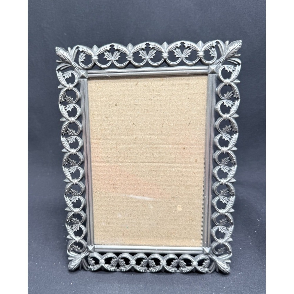 Malden Pewter Tone Ornate Openwork Leaf Metal Picture Frame 4x6 Tabletop
